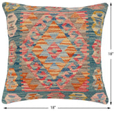 handmade Traditional Pillow Green Blue Hand-Woven SQUARE 100% WOOL Hand woven turkish pillow2' x 2'